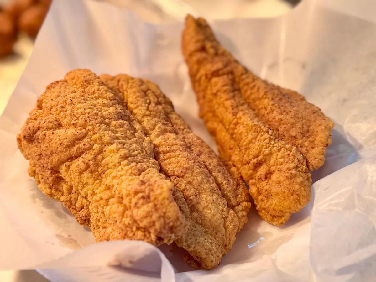 Fried fish at Seagull Seafood，a Seafood Restaurant in Mobile